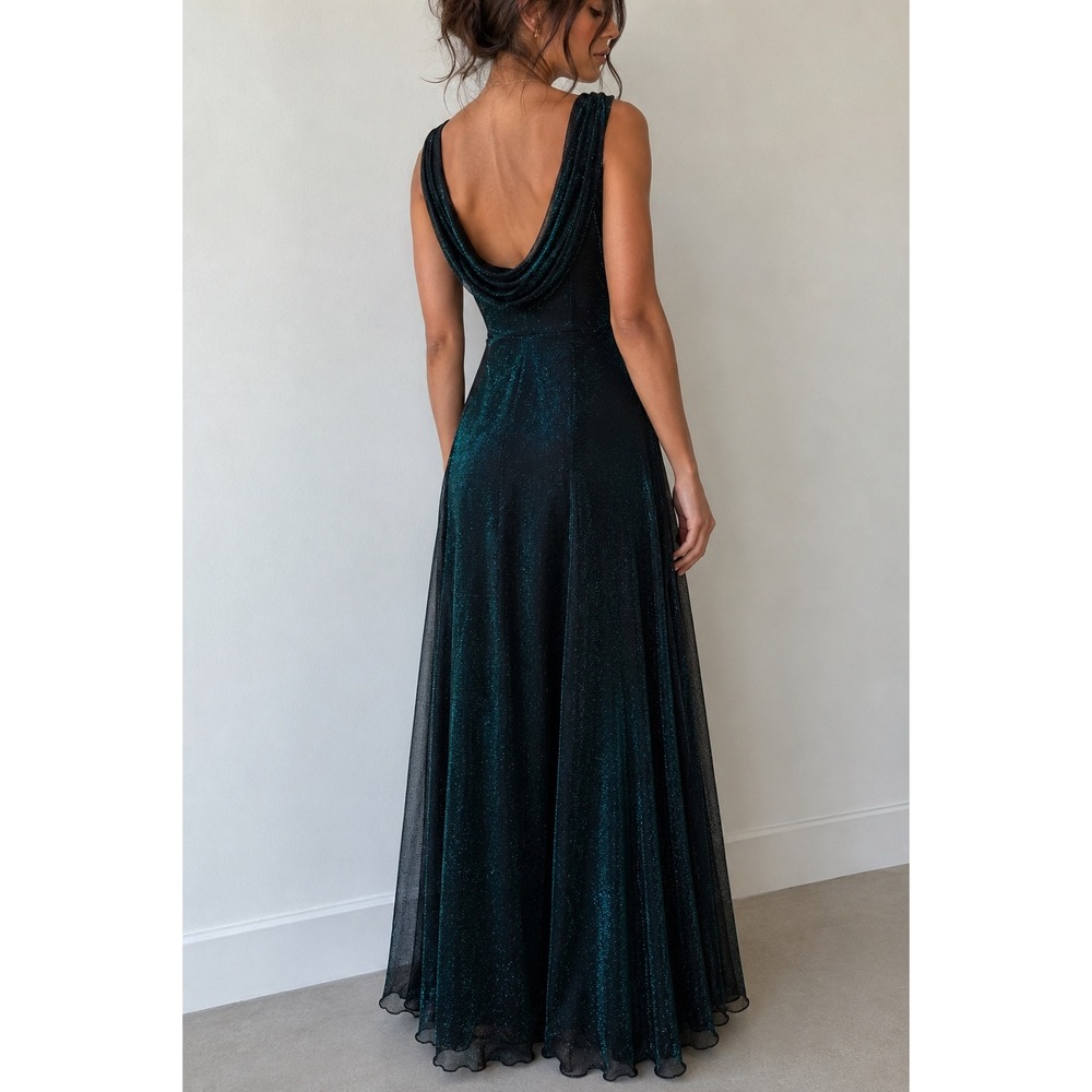 Scott McClintock Emerald Green Gown Shimmer Cowl Back Size 6 Vintage Y2K Prom